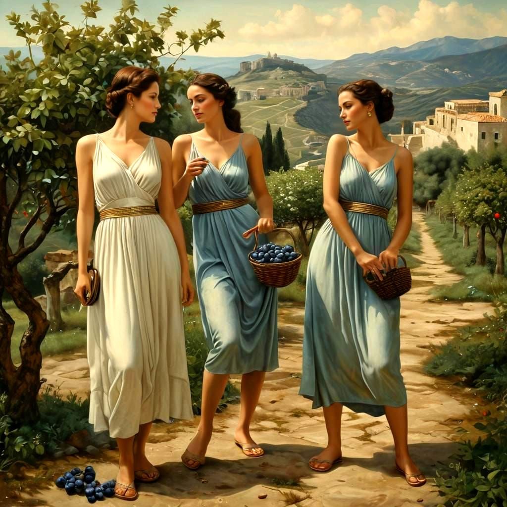 Beautiful Ancient Greek Women in Surreal Countryside