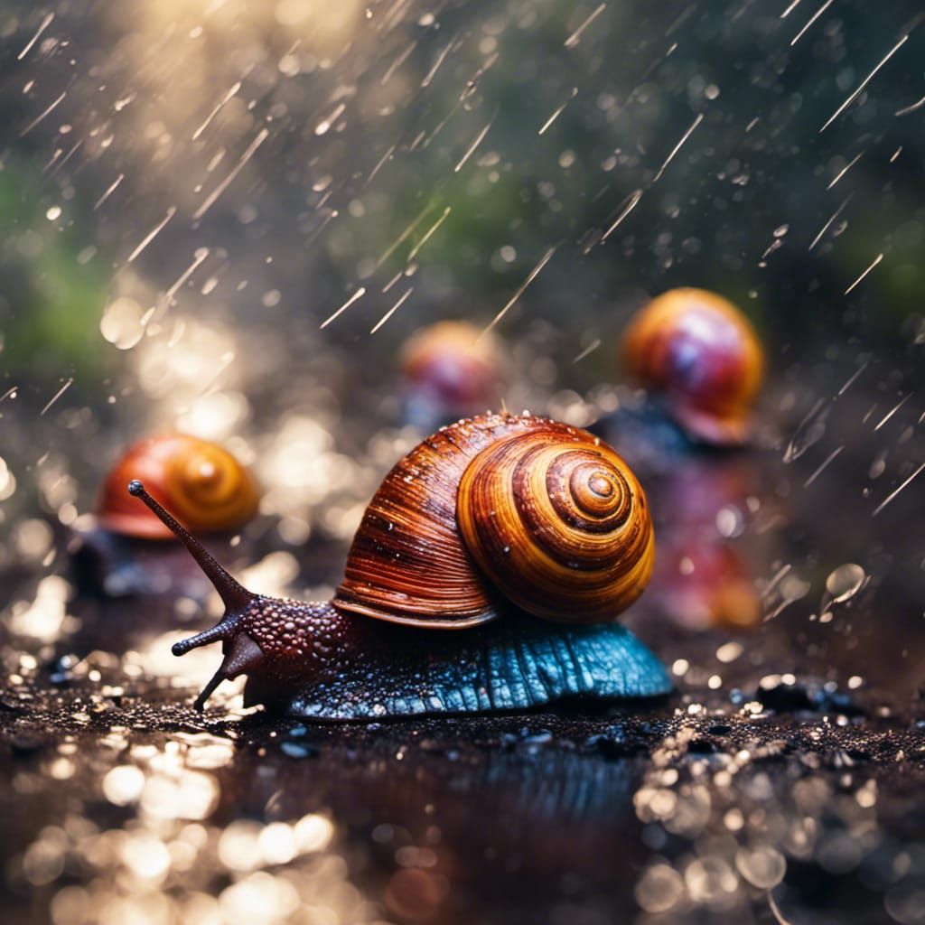 colorful glowing snail herd foraging in a rainforest, Nation...