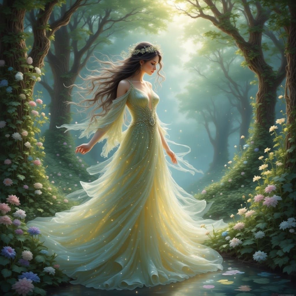 With a dress of shimmering dreams 