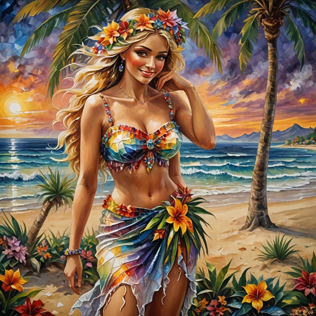 Mujer rubia con pareo,