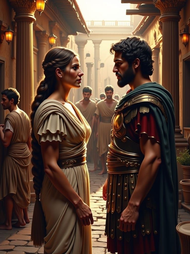 Detailed chiaroscuro styled image <lora:Ancient Beauty2:1.0> , ancient Roman street market alive and teeming with activity, splashes of sunl...