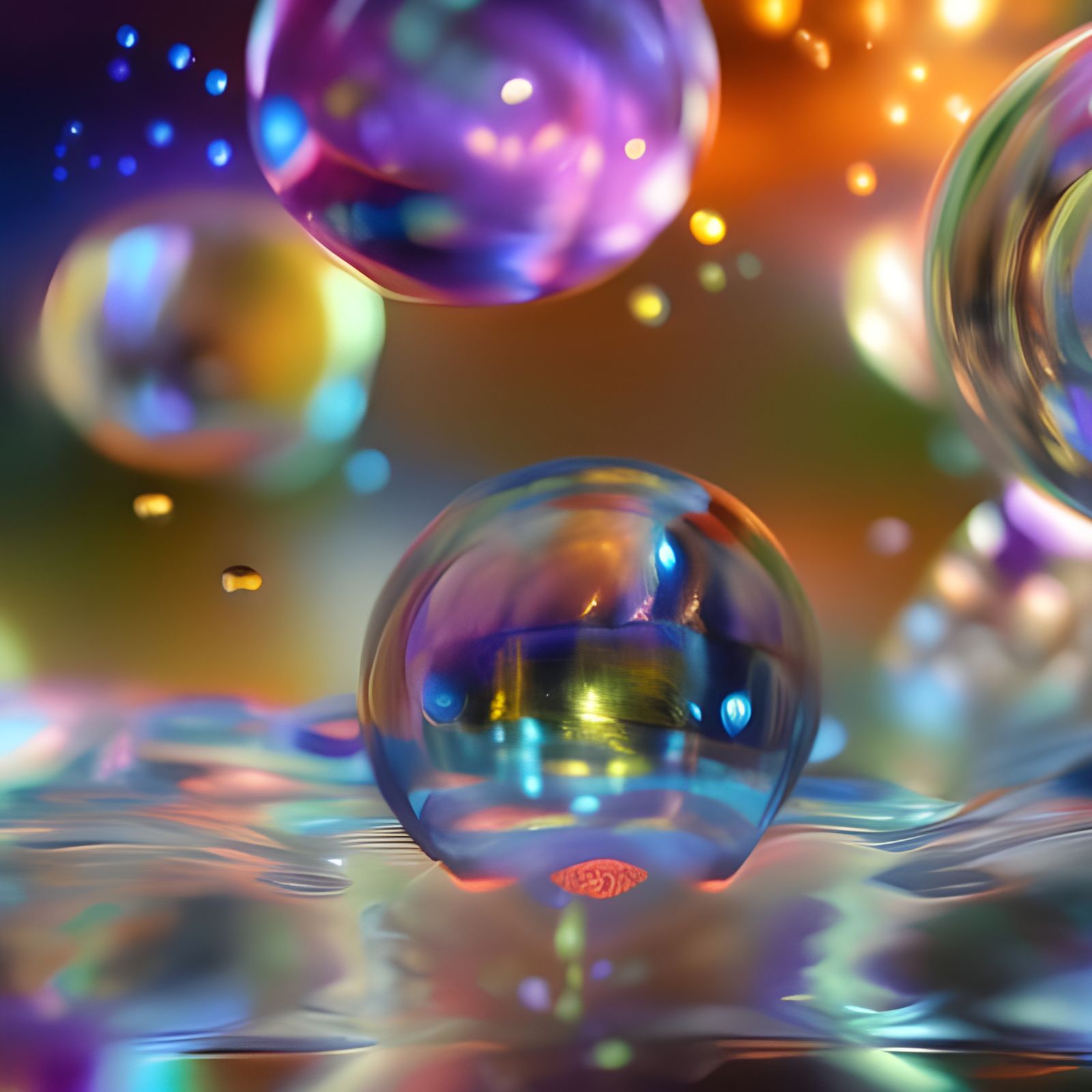 colorful translucent spheres of water floating in space AI Generated