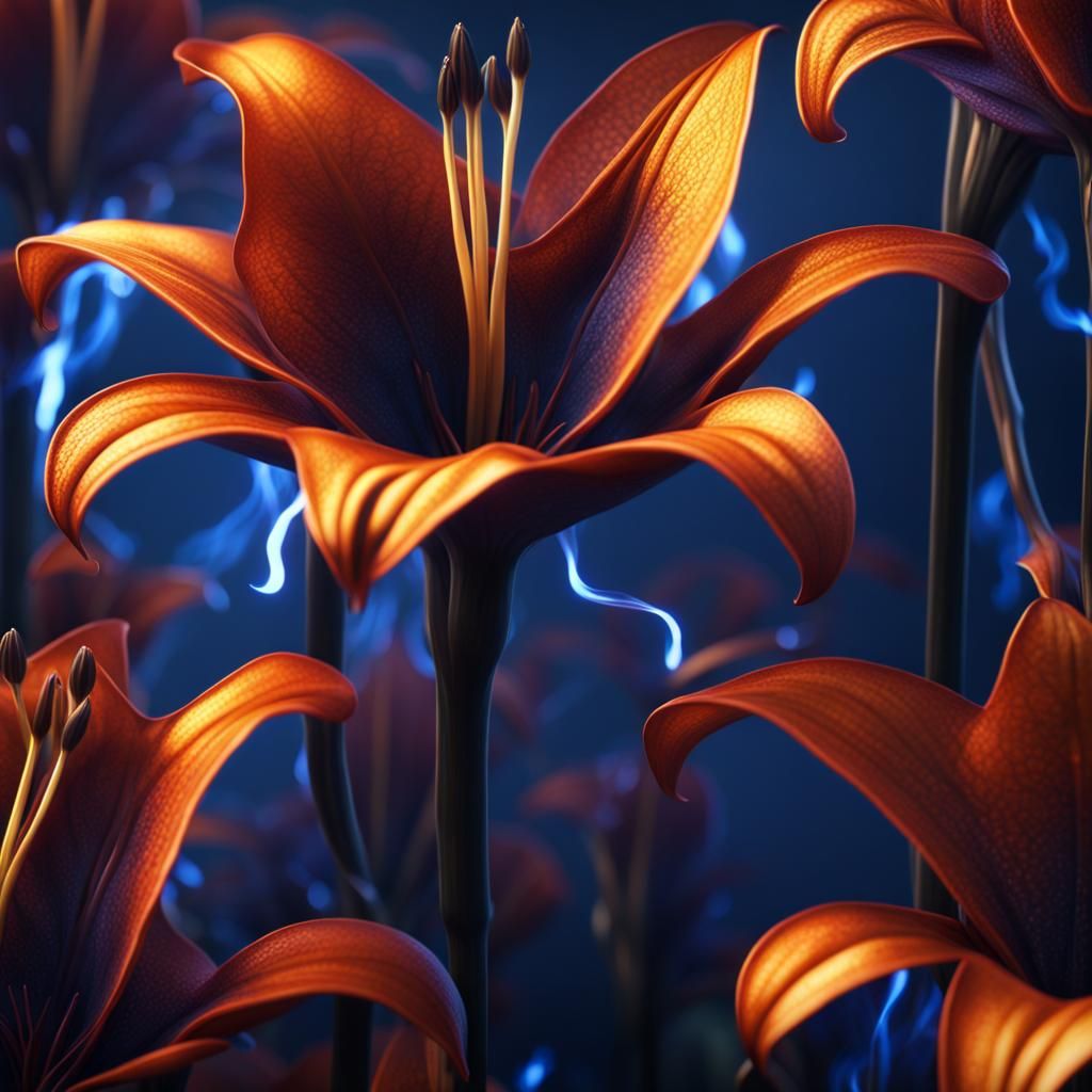 flower of smoke dark blue neon lillies