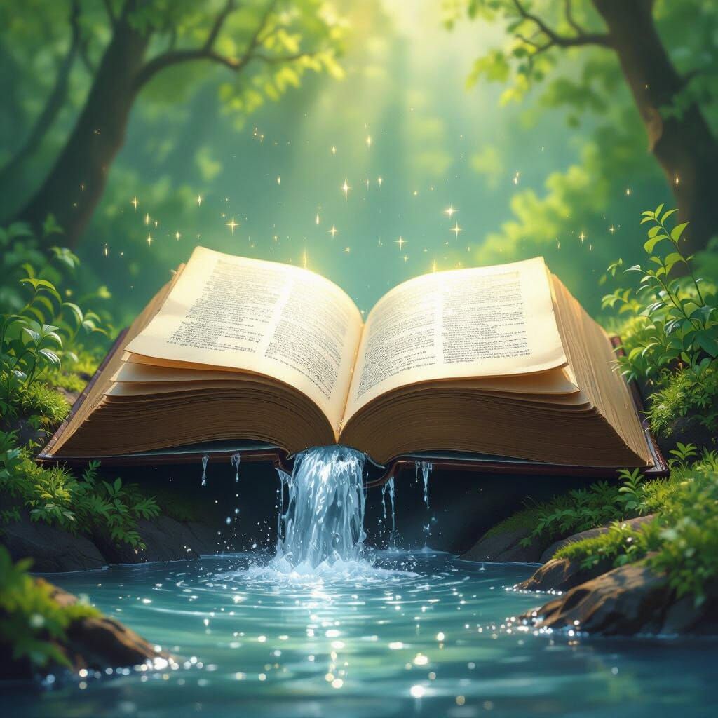 Open Book Waterfall in Nature, Digital Matte Painting