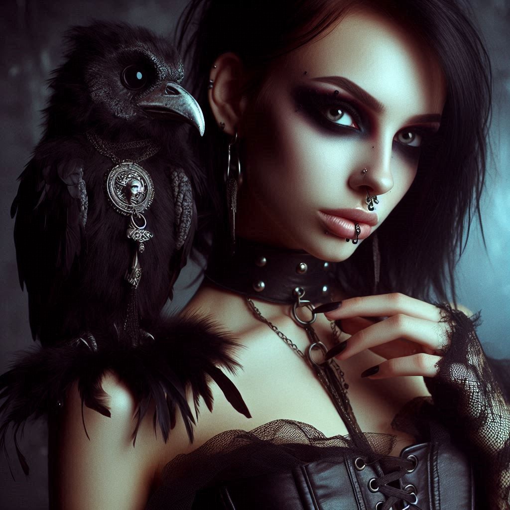 Gothic woman with her raven