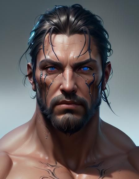 man, beautiful face and eyes, skin,   massive muscle, 8k res...