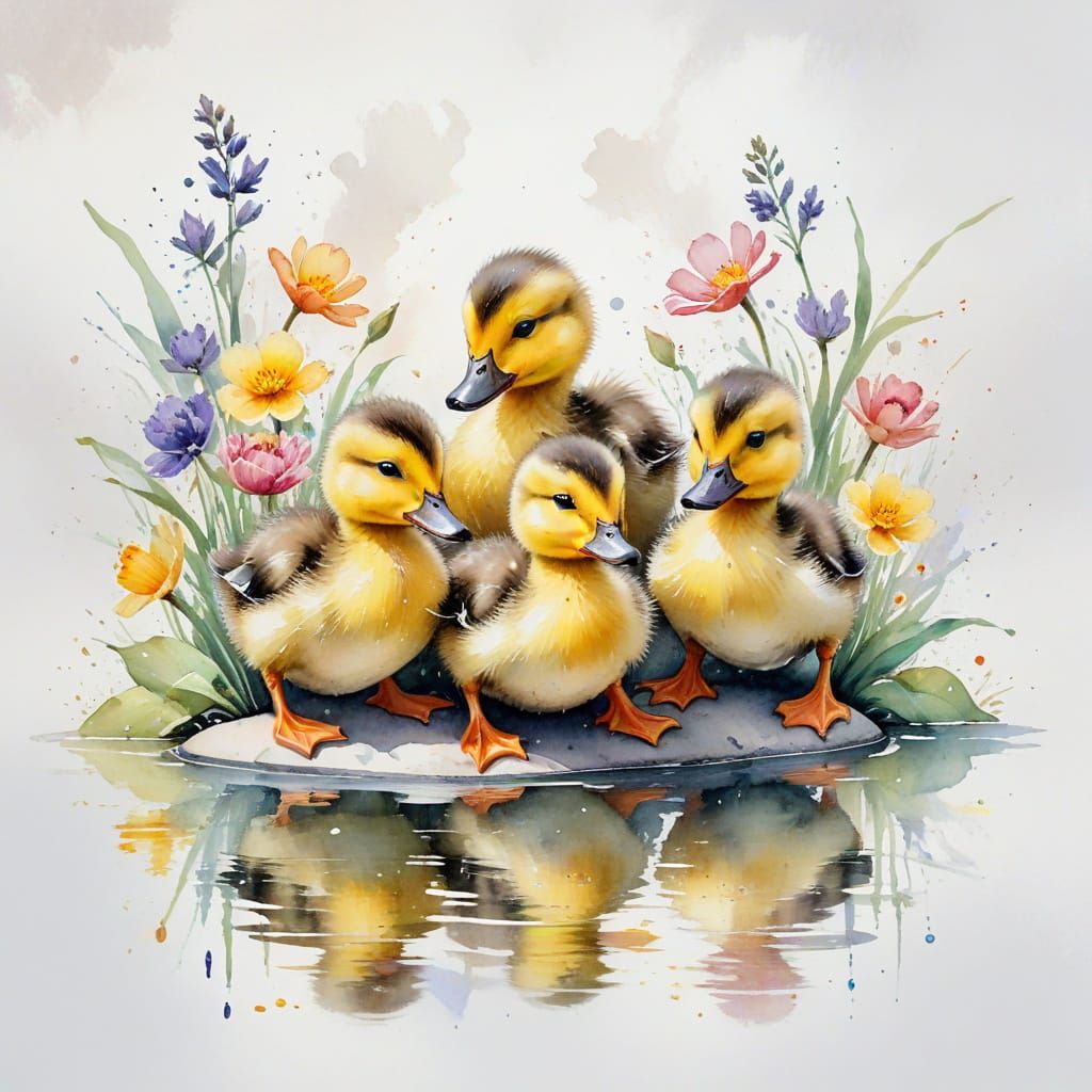Cheerful ducklings playing on a tablet: Against the backdrop of Holland
This artwork harmoniously combines the style of Willem Heertz with t...