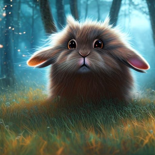 Fluffy big eyed rabbit detailed matte painting, deep color, fantastical