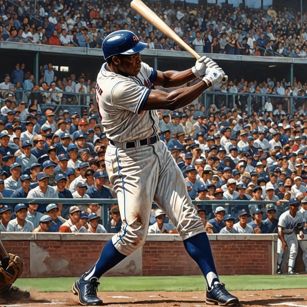 " Hank Aaron hitting a homerun, Only one bat,  by Hirohiko A...