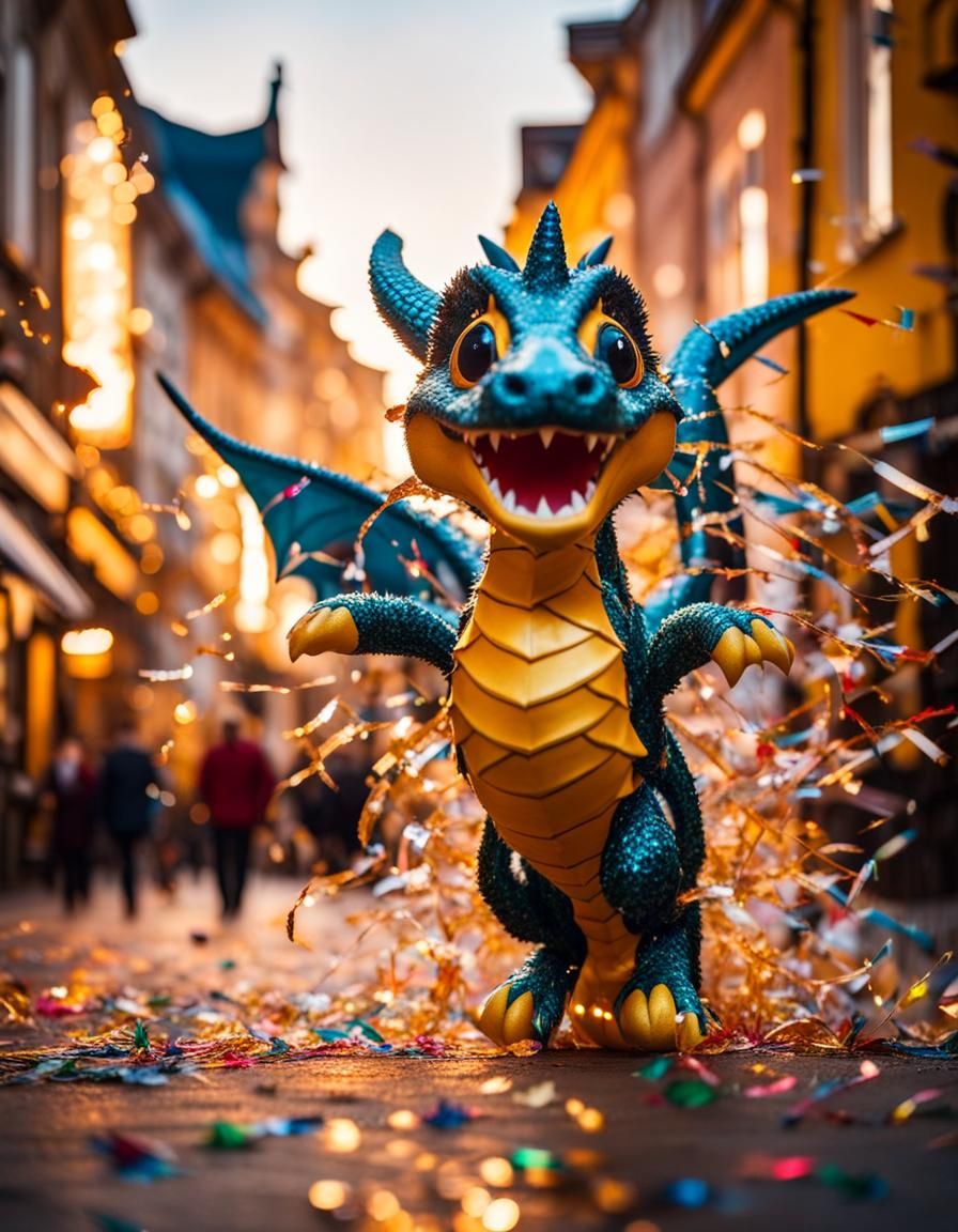Cute dragon getting ticker tape AI Generated Artwork