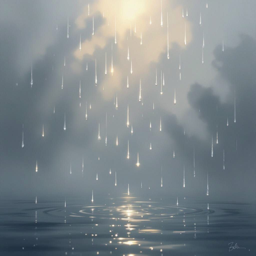Silver Rain in Digital Watercolor Style