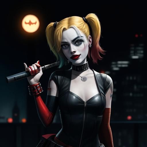 Harley Quinn in Gotham City at night