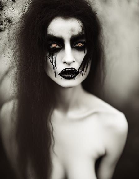 Black metal pinup woman, beautiful, corpsepaint, portrait, ambient ...