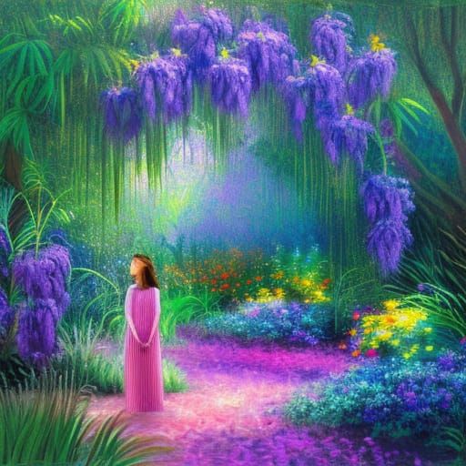 young person in a secret garden.Adobe Photoshop, Corel Paint...