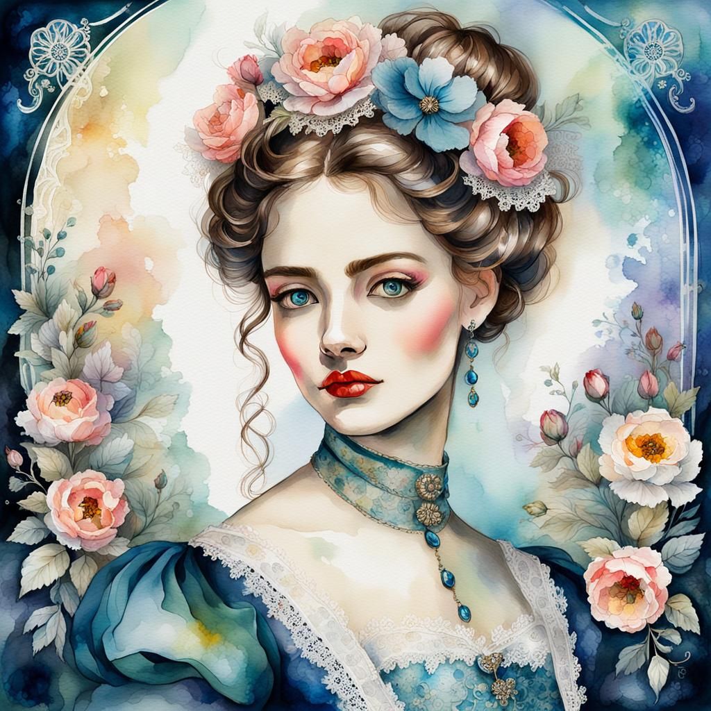 (Portrait of a super charming Victorian-era girl from the no...