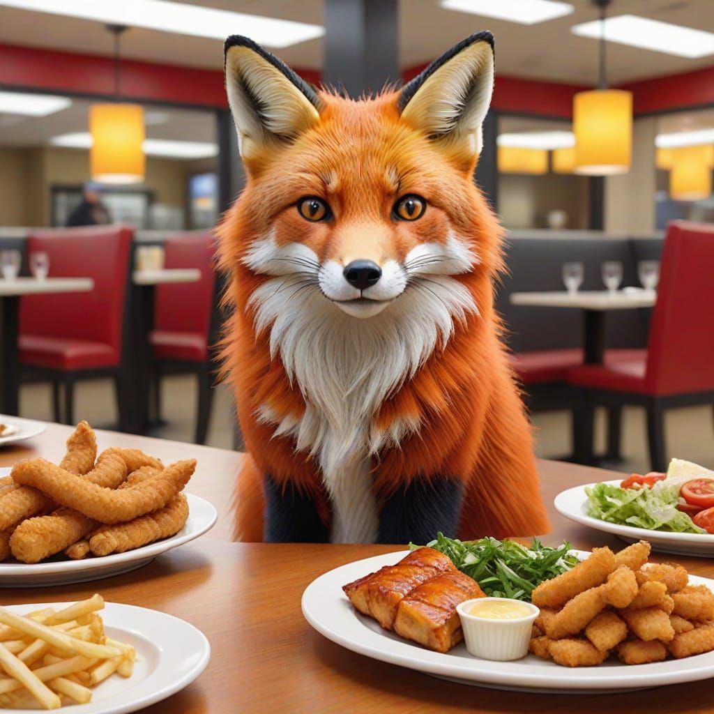 (2 likes) Imagine a red fox of nine tails dining on chicken at Wendy's.  by @SirGayle