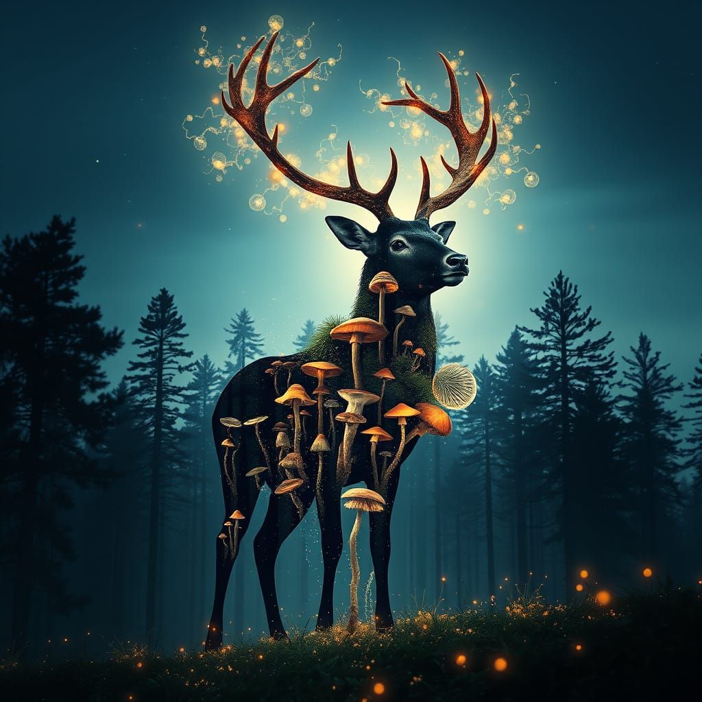 Stag filled with mushroom forest