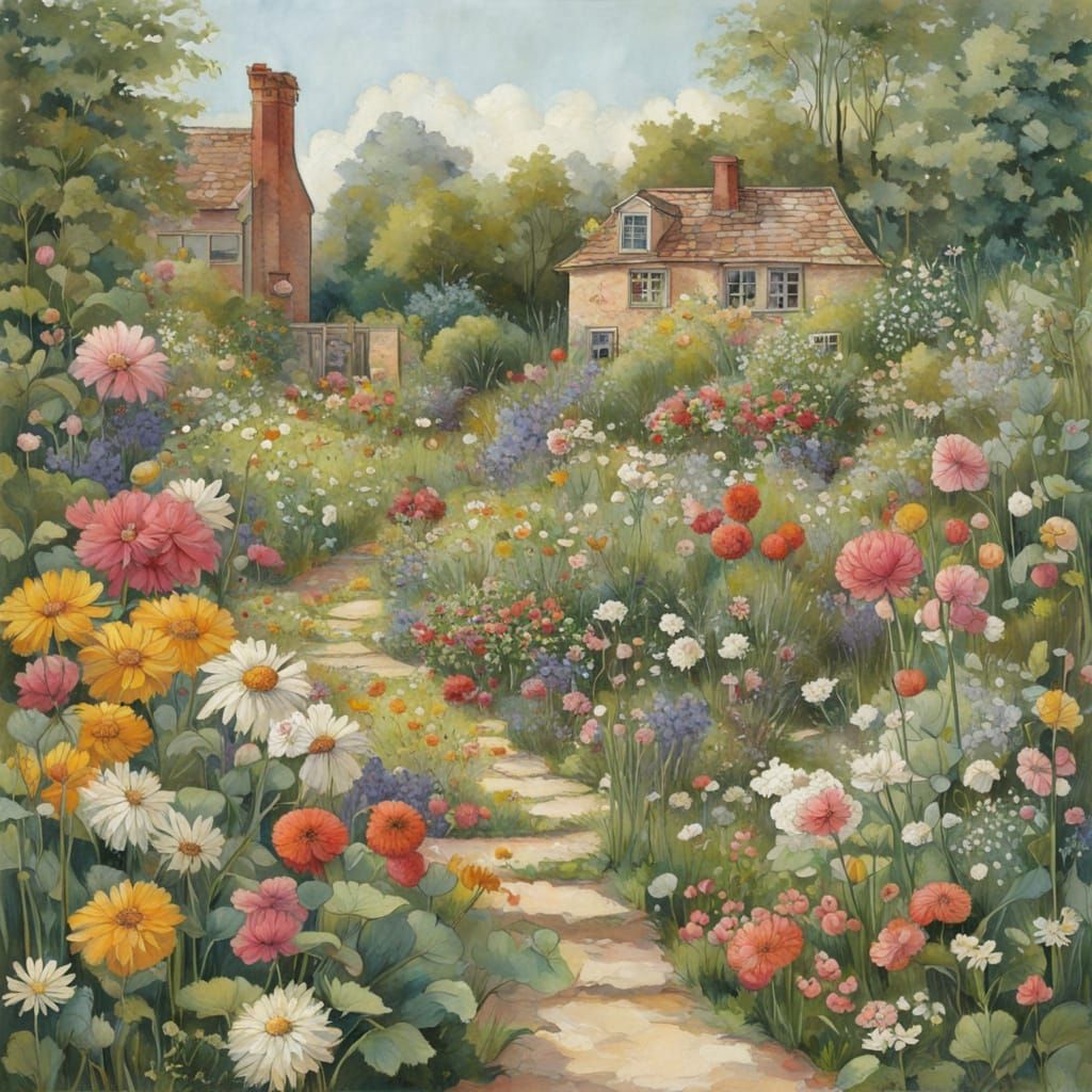 A cluttered garden with flowers in full bloom on a mouse, Marjolien Bastin, Alexander Marshal  by @BunnyBear 