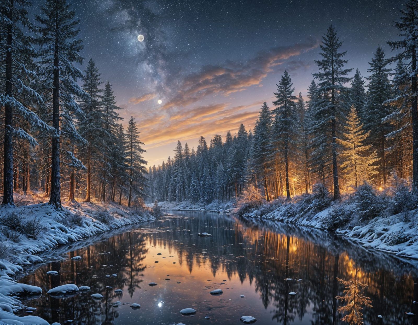 Serene winter night landscape   by @Dreamer in Hell