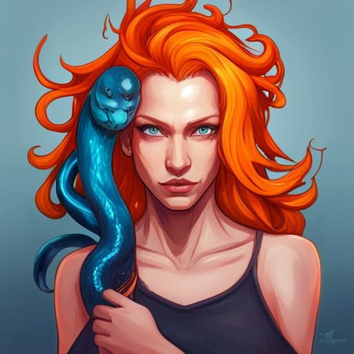 Orange hair girl with blue snake