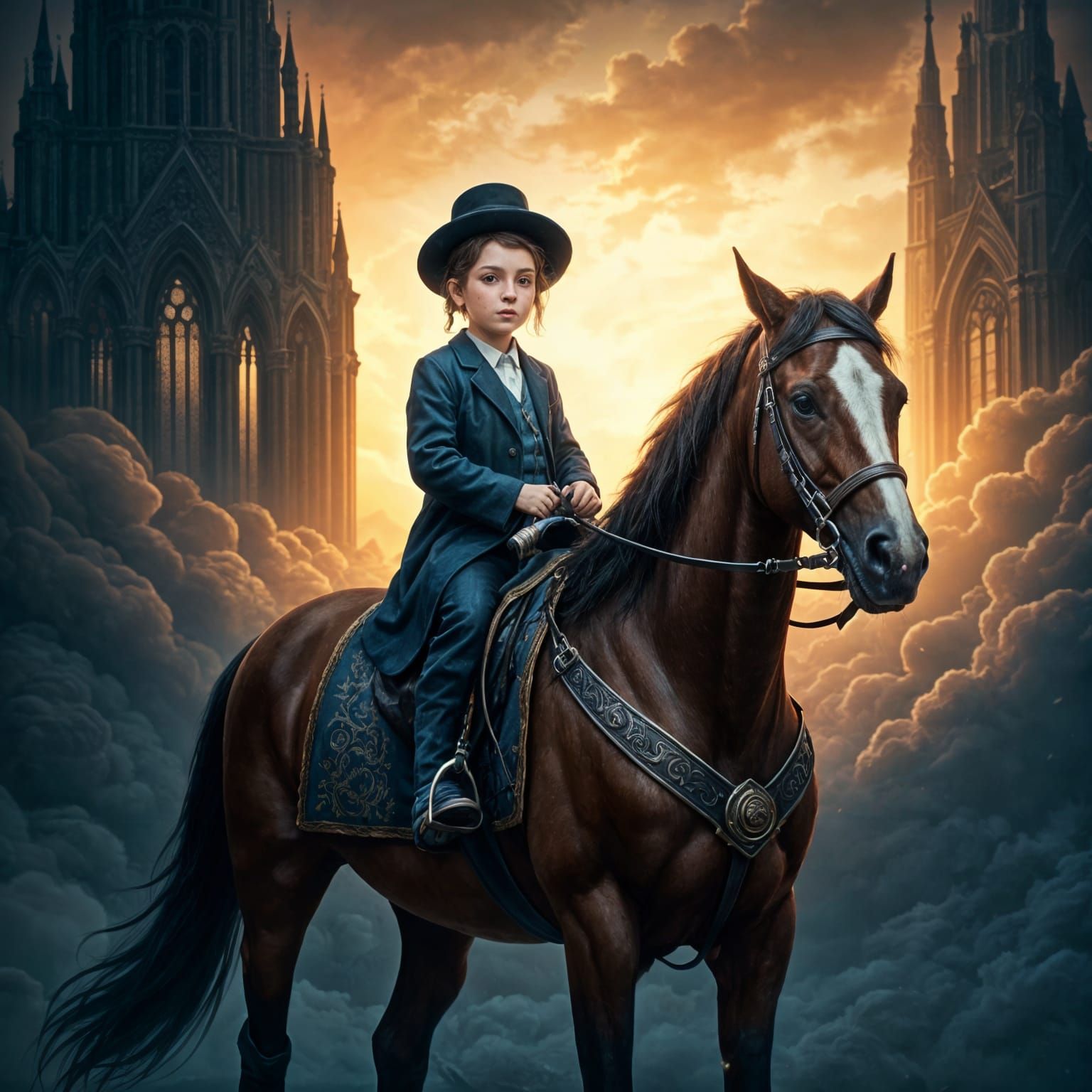 Hasidic Boy Rides Horse: Fantasy Concept Art