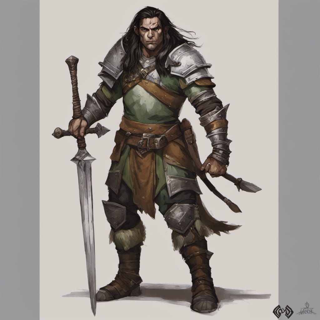 D&D, Long haired Male Half-orc half-elf, make sure it has Caucasian ...