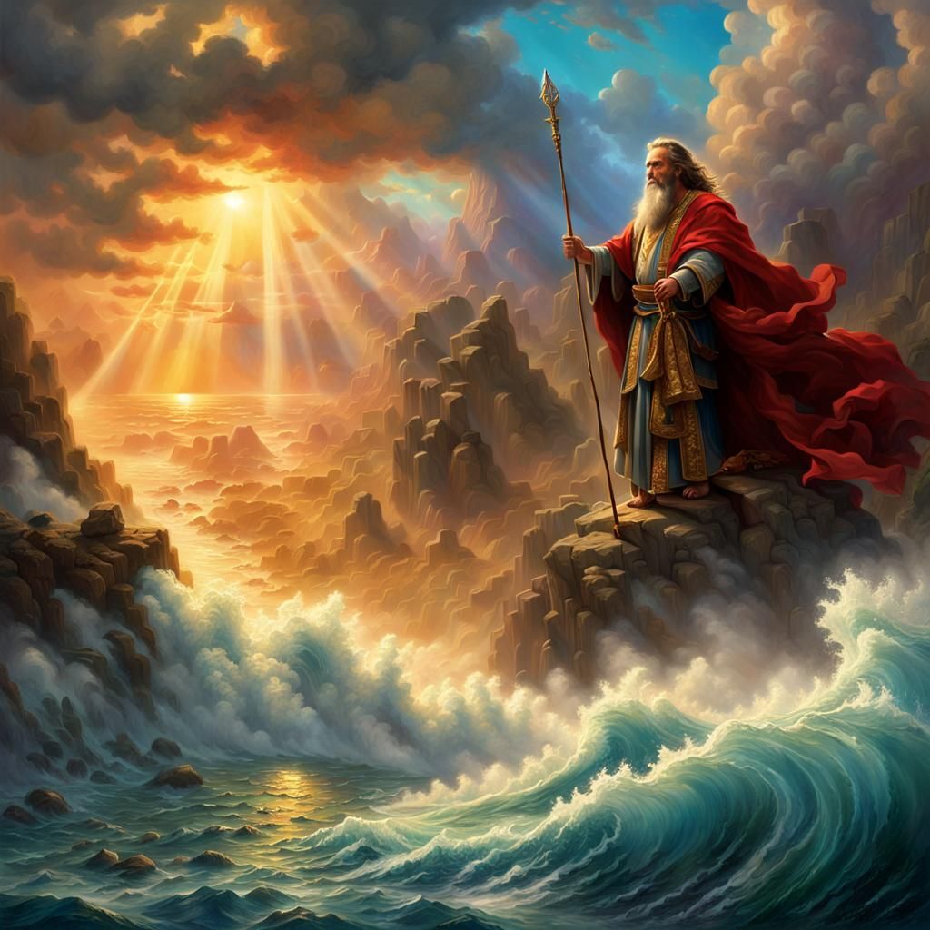 Moses  parting the Red sea  by @Moonflower