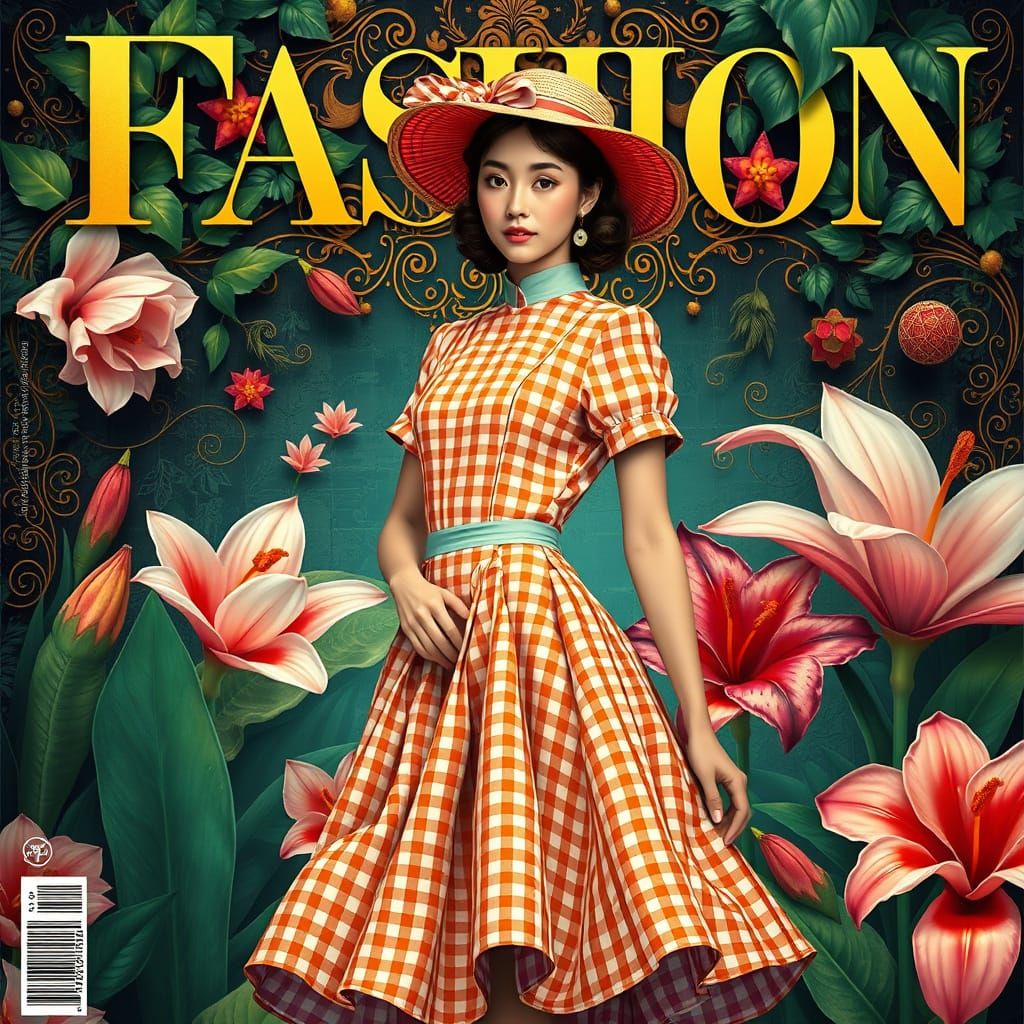 gingham print dress on the cover of a magazine   by @Chippa