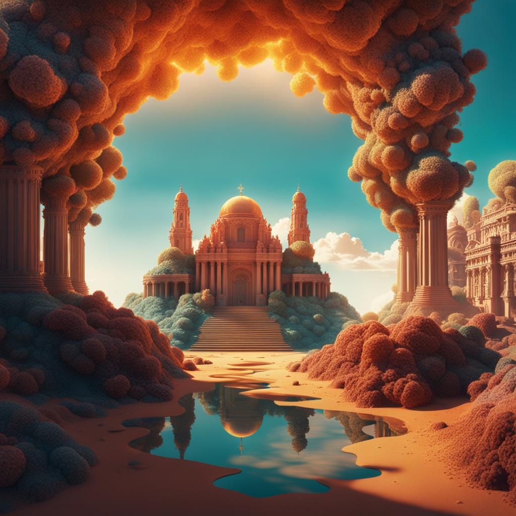 Landscape  detailed matte painting color graded folk art ret...