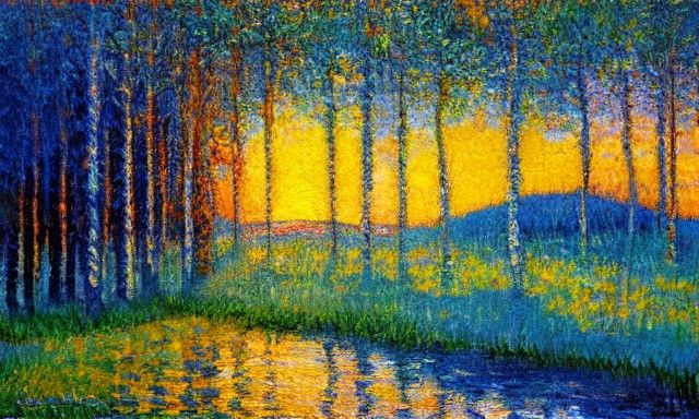 an impressionistic painting of narnia at sunrise