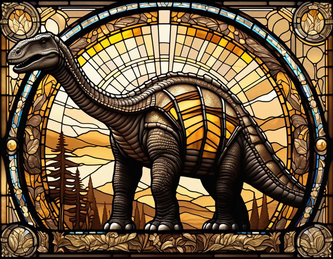 Stained glass brontosaurus
