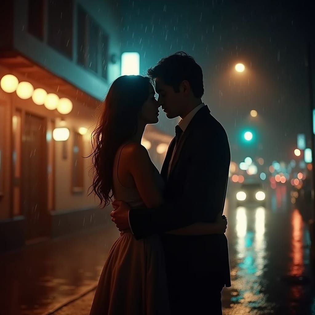 Rainy City Nights: Intense Reunion in Cinematic Style