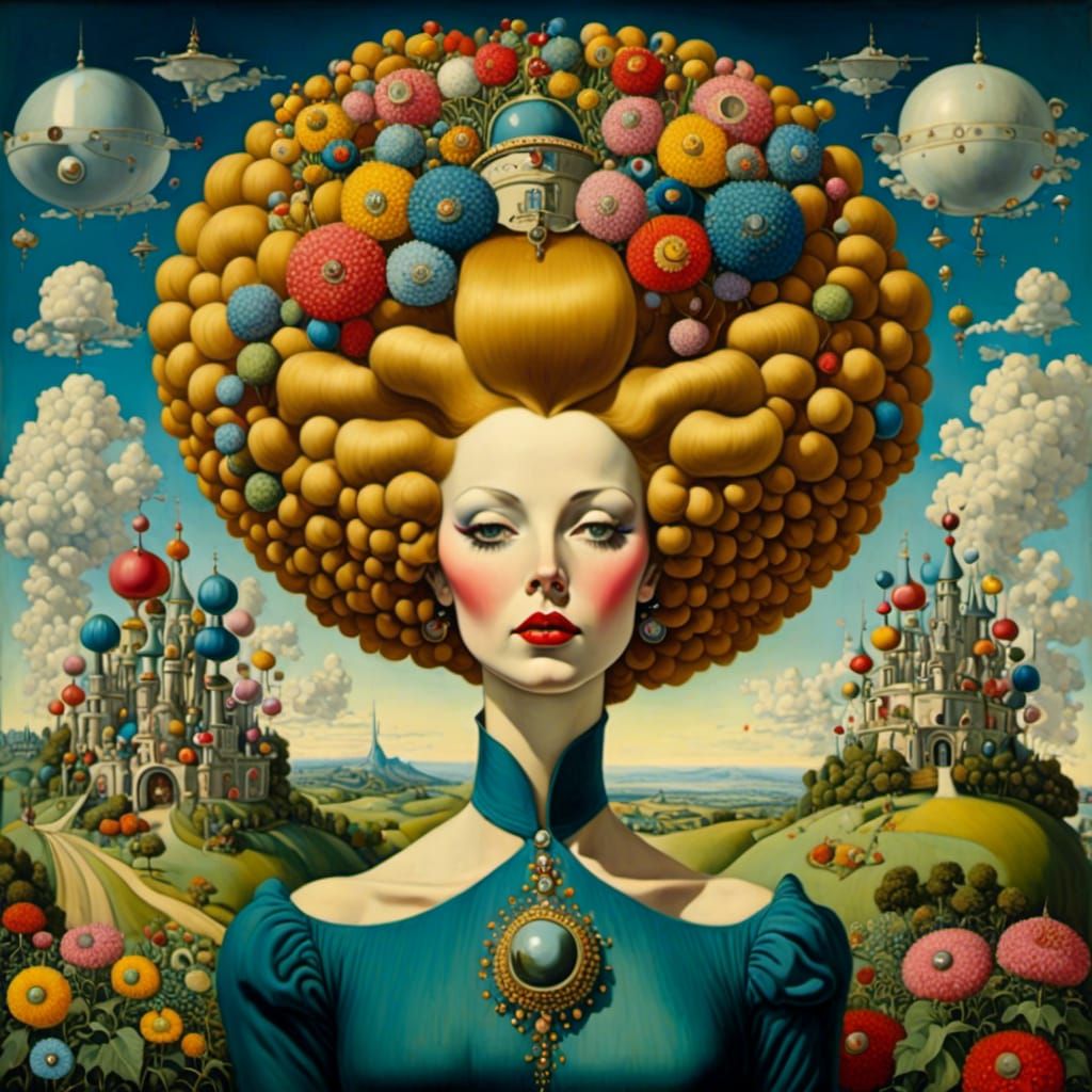 Woman with fabulous big hair <lora:Pop Surrealism:1.0> 