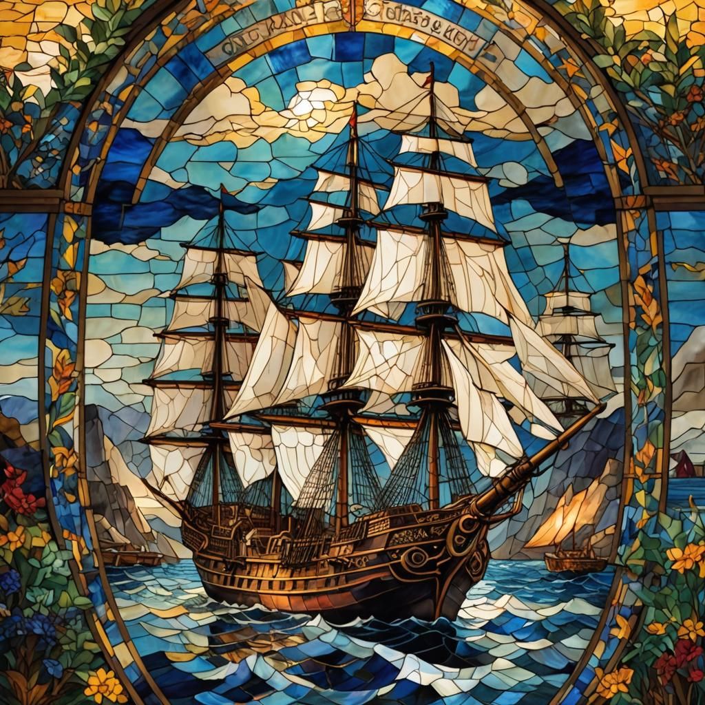 Stained Glass Sailing Ship 3  by @Jazzmyn
