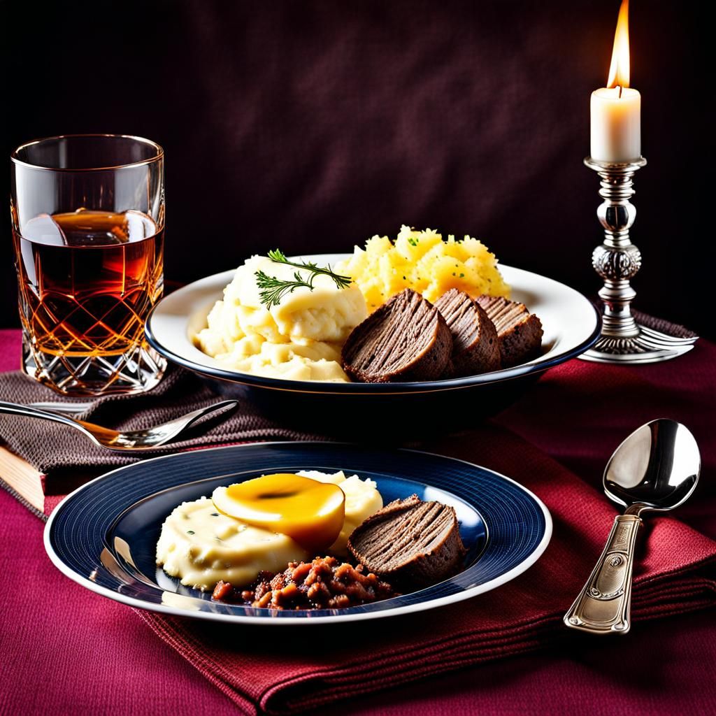 scottish-burns-night-meal-haggis-mashed-potatoes-turnip-glass-of