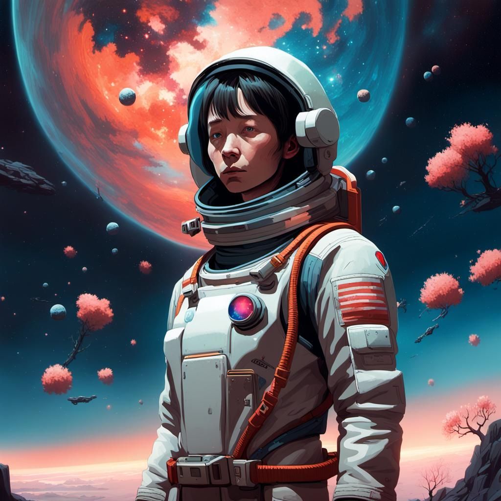 Astronaut Drifting in Deep Space with Surreal Textures