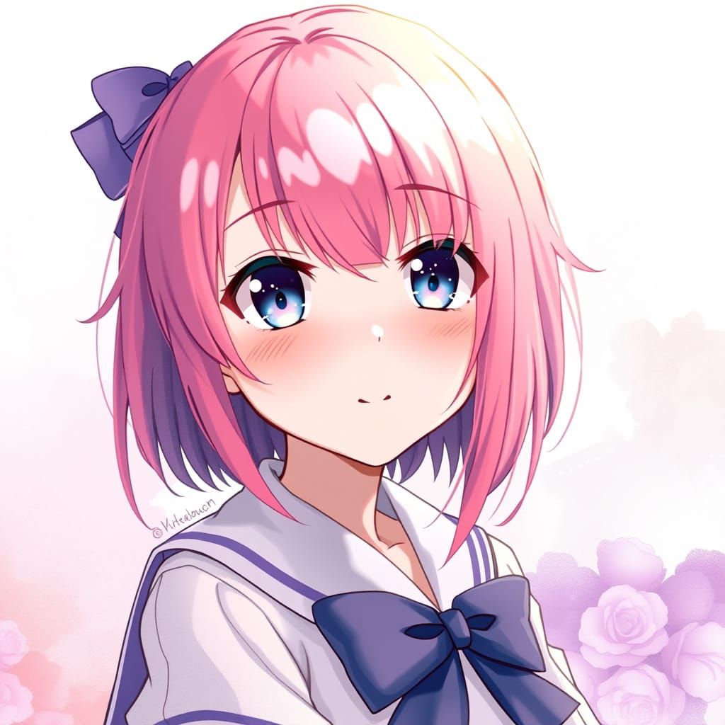 Anime Girl in Whimsical Pastel School Uniform