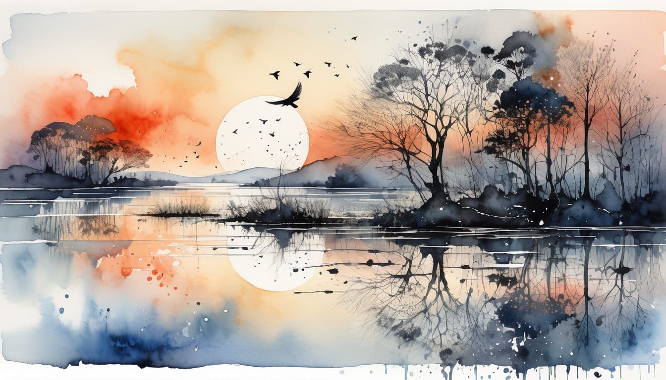 Ethereal Swamp Scene with Delicate Water Reflections in Art ...