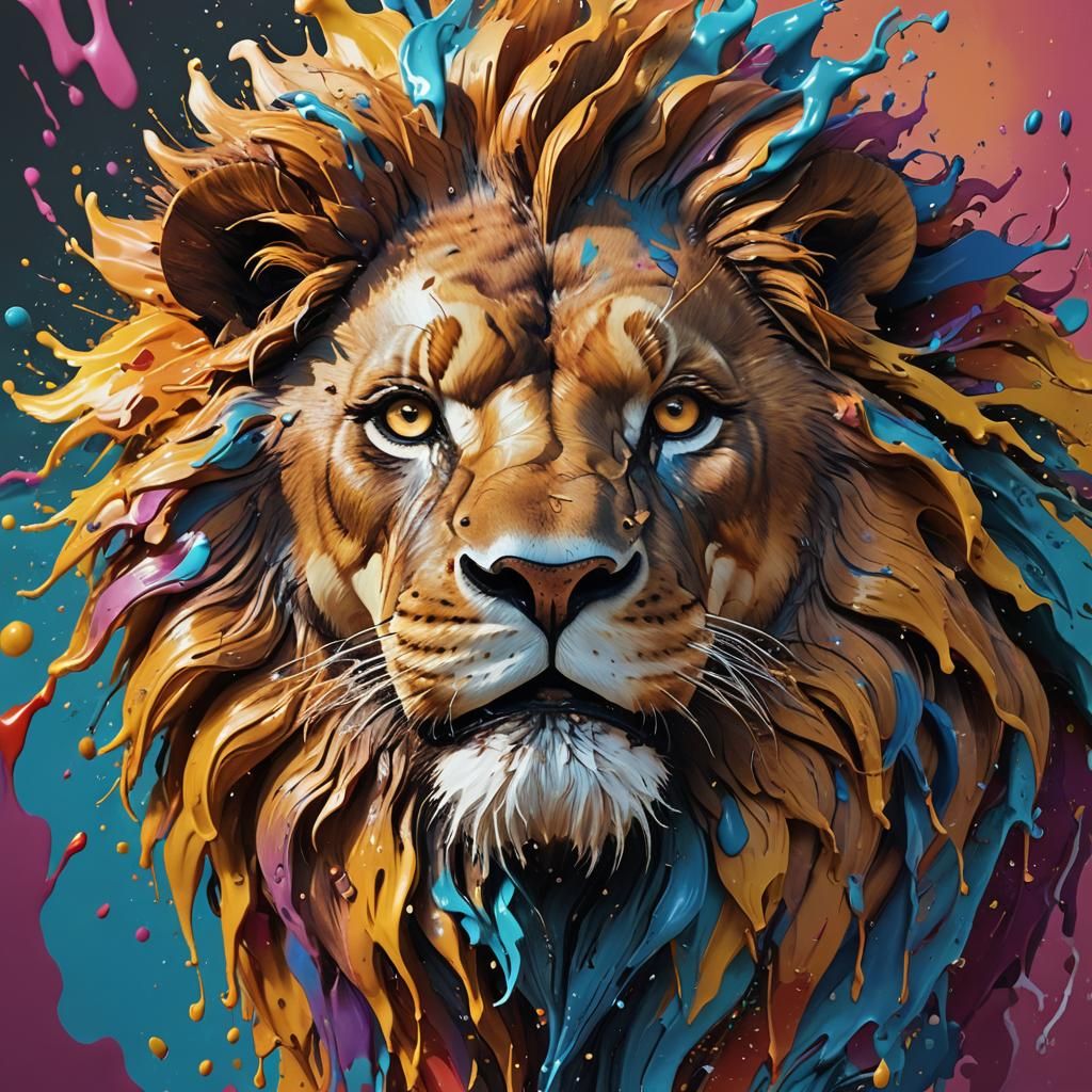 Hyperrealistic Fluid Lion in Splash Art Style