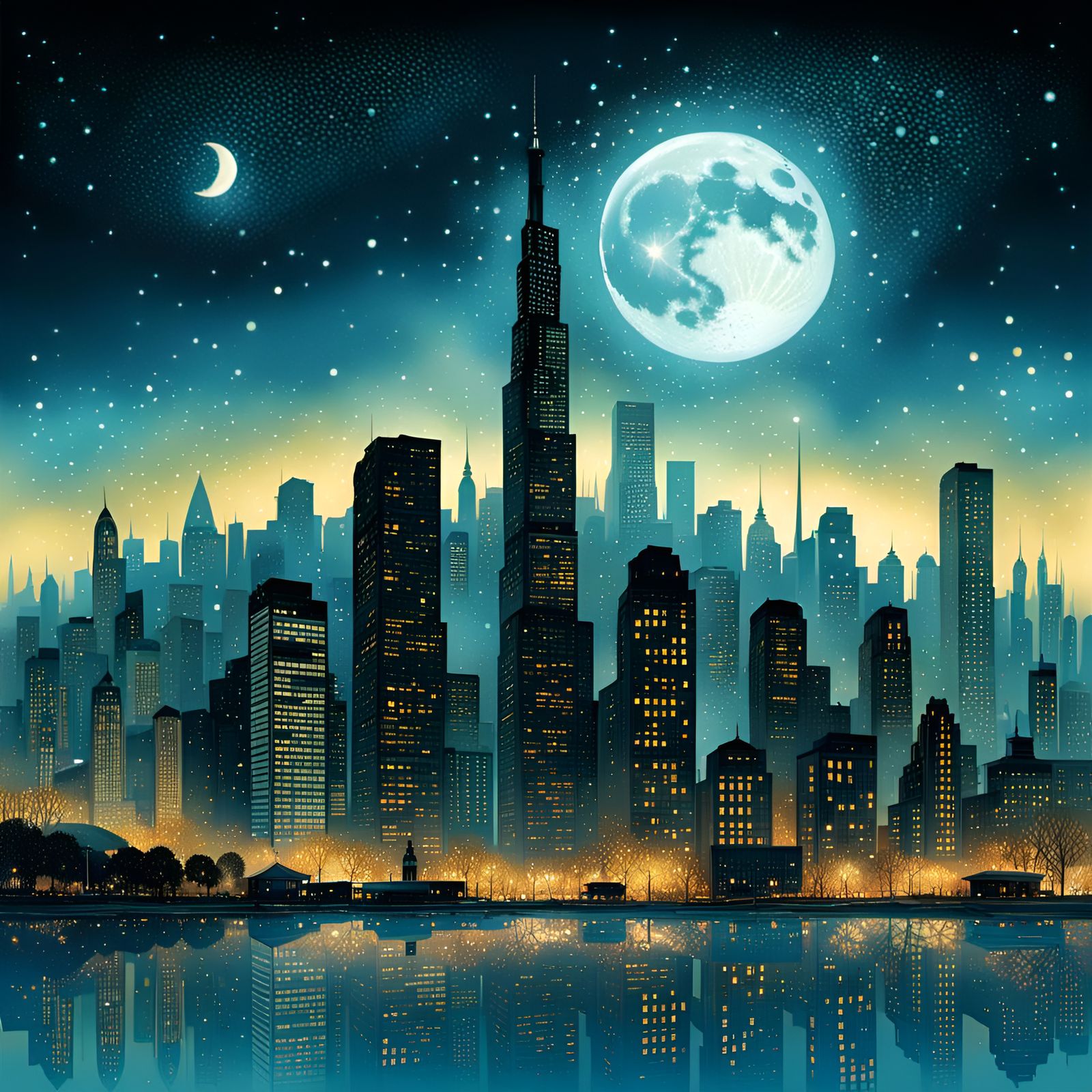 Sparkling Nighttime Cityscape  by @JustBubu
