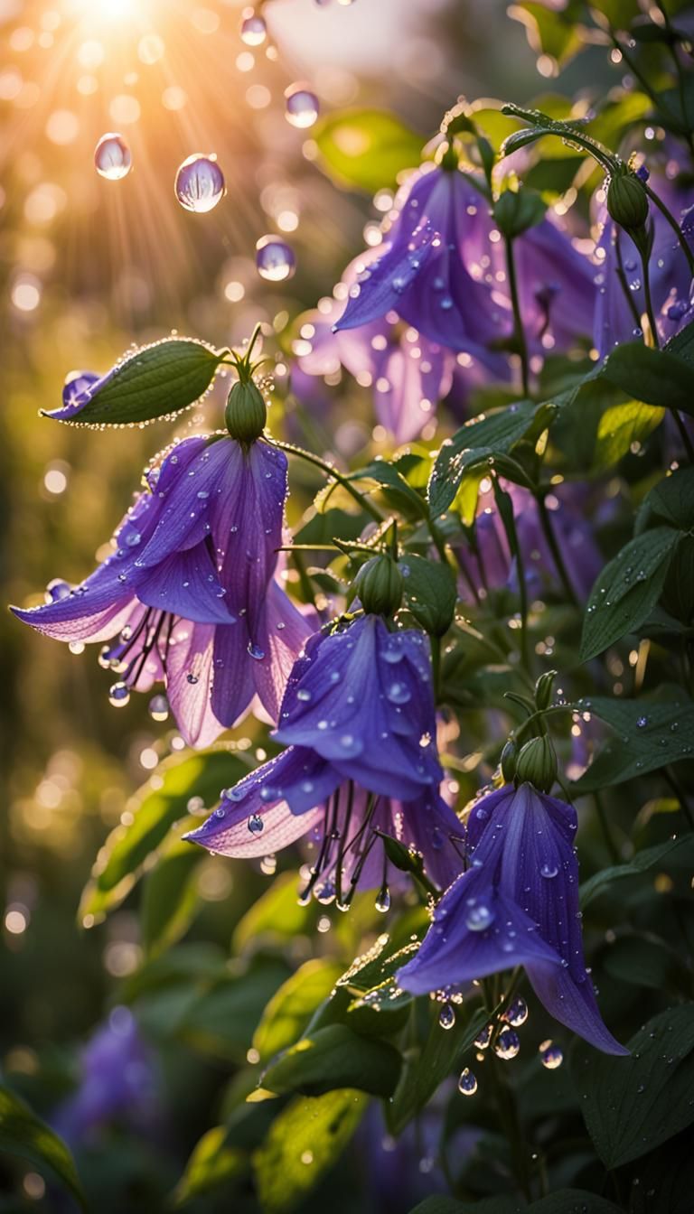 a bush of BELLFLOWERs and CLEMATIS  by @Kaneke