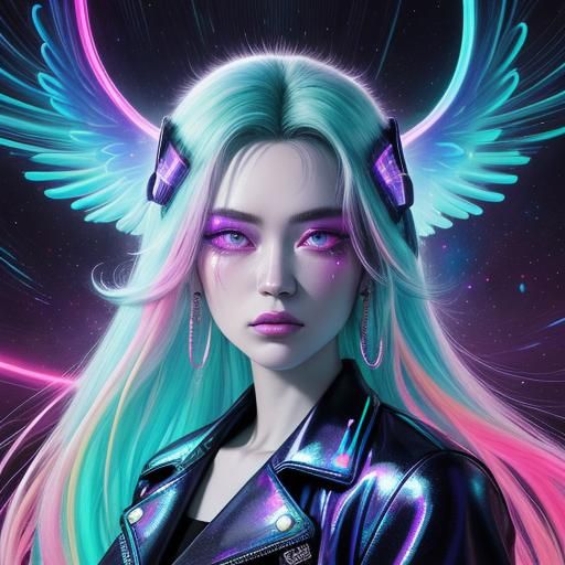 Angel diety of the neon galaxy nebulas of space beautiful cu...