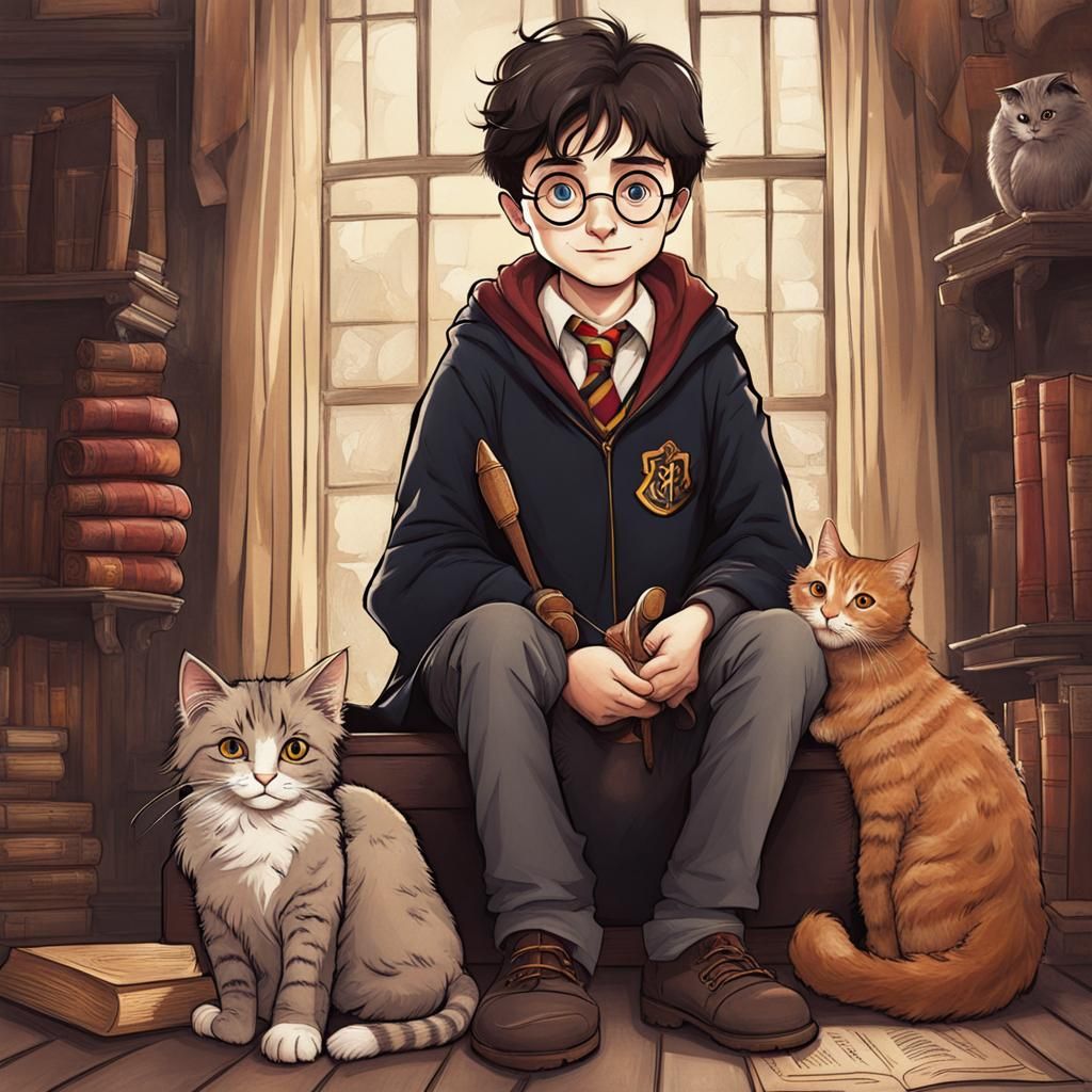 Harry Potter with a cat