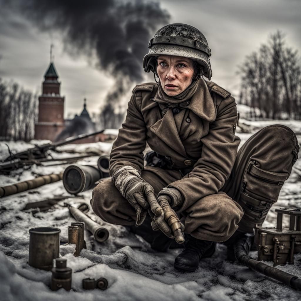 Nejla Ates uses a Katyusha mortar during the Siege of Moscow...