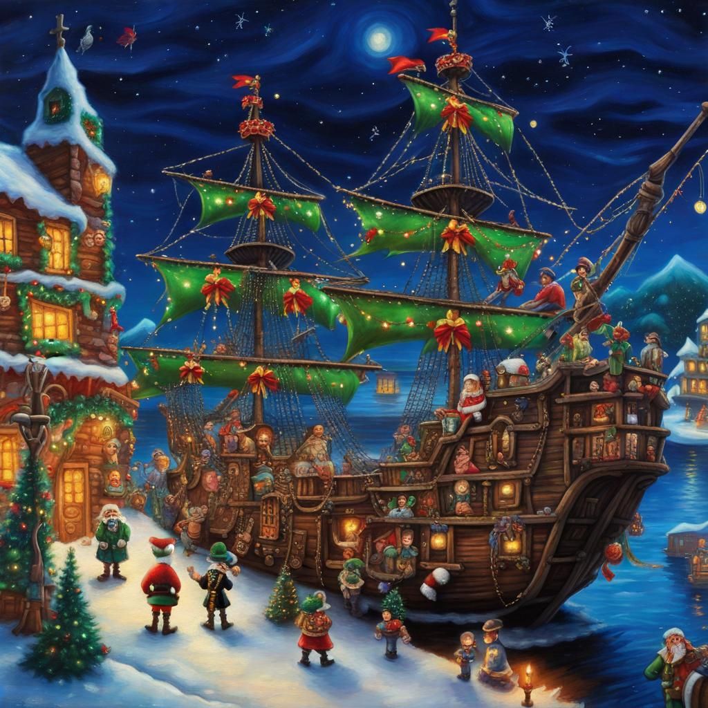 Spanish Galleon Pirate Ship, decorated for Christmas, Pirates hiding ...