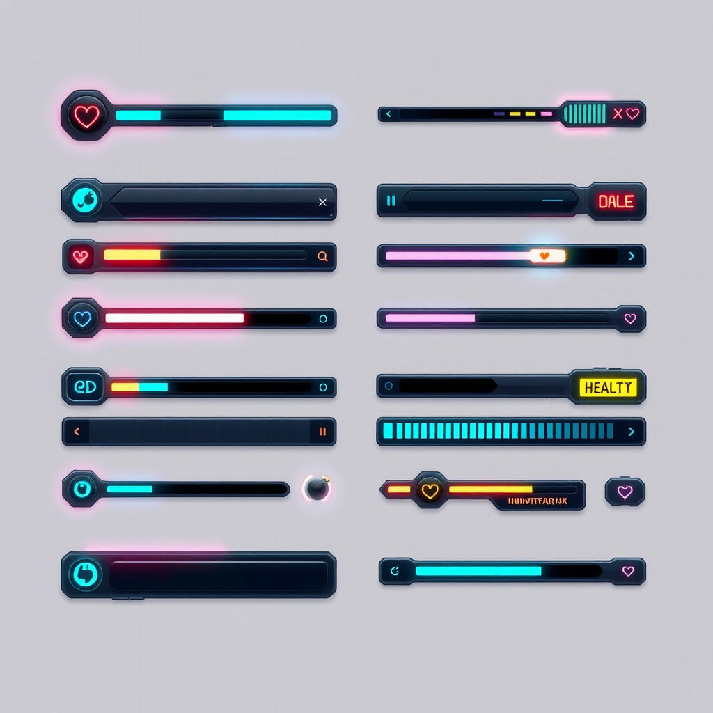 GUI Components 2 - Game Design - very cool progressbars -Cyberpunk Abstract Neon Glowing