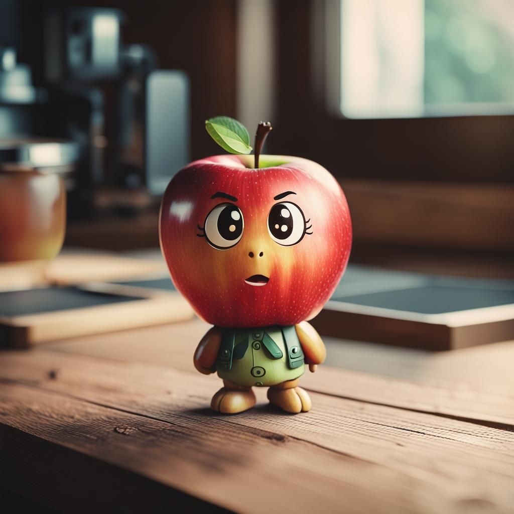 Cute chibi apple standing on a wooden table - AI Generated Artwork ...