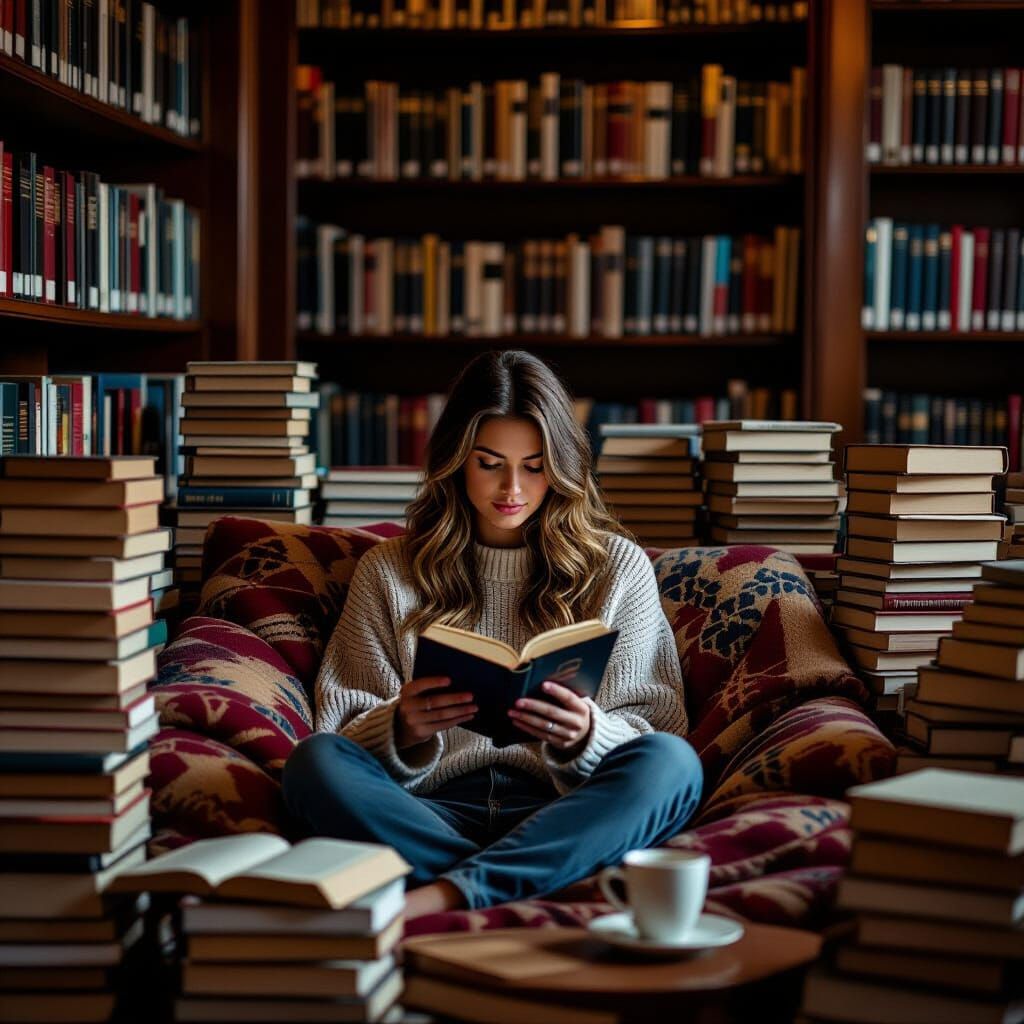 Cozy reading nook in Memorial Library at the University of Wisconsin - Madison. Stacks and stacks of ...  by @Bwomack