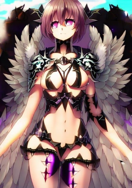Attractive angel Queen in strapless skimpy transparent black...