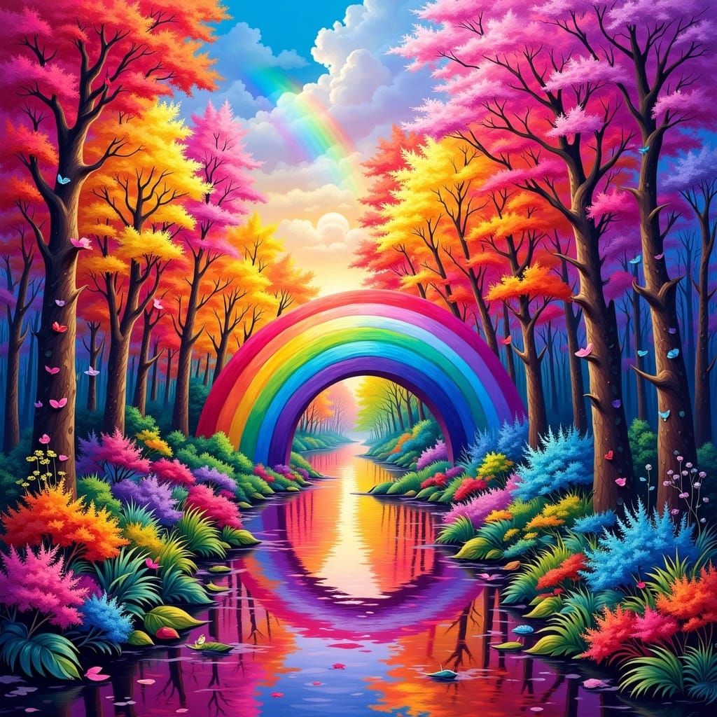 A beautiful colorfull rainbow scene with stunning colors and detail, the scene is vibrant <lora:The Rainbow Game 2-0:0.5> 
